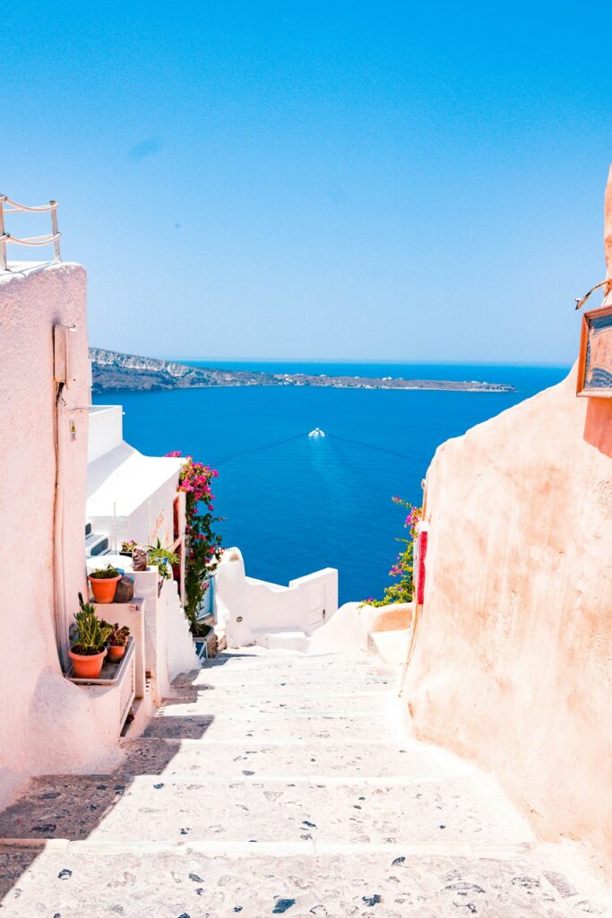 Peaceful Mediterranean village with stone buildings and olive trees