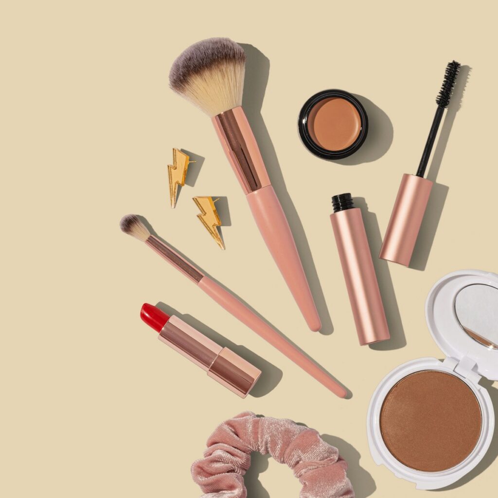 Minimalist makeup items including cream blush and natural lip tint