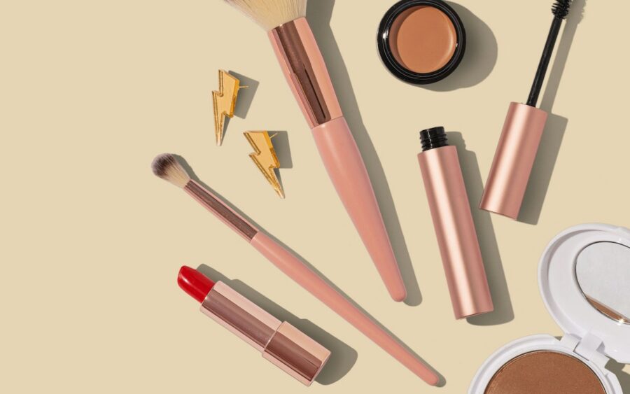 Minimalist makeup items including cream blush and natural lip tint